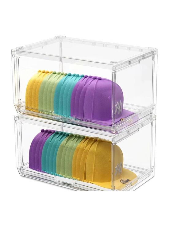 Other - 2 Pack Large Clear Hat Organizer Box with Sliding Door for Baseball Caps